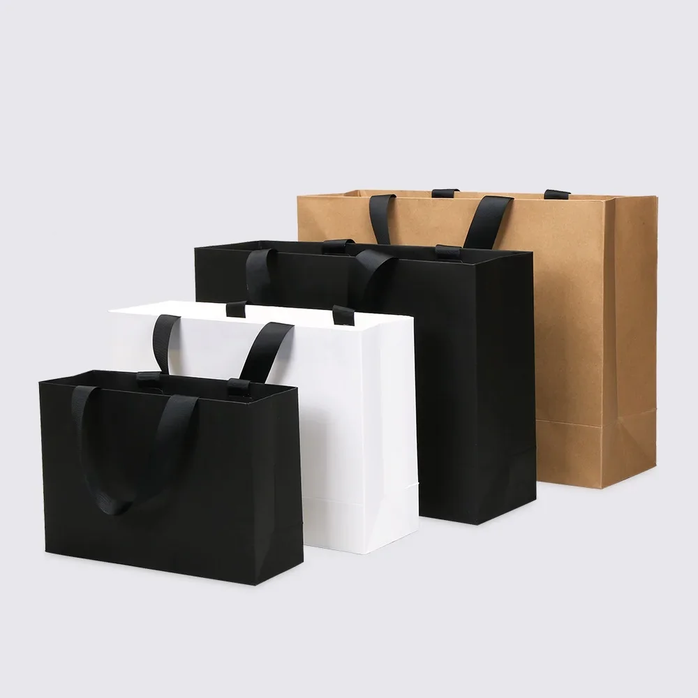 10 Uds. Bolsas de papel para ropa, bolsas de regalo Kraft de cumpleaños, productos de boda, bolsas de mano, bolso de compras para tienda, bolsas de regalo