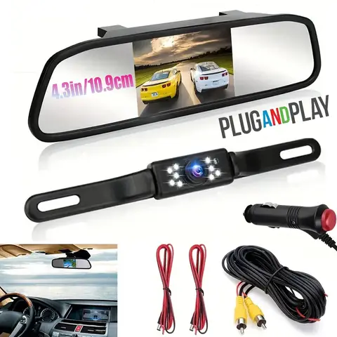 Bileeko 자동차 백미러 모니터 화면, 백업 후진 카메라, 주차 풀 세트, 4.3 인치, 5 인치, 7 인치, 9 LED