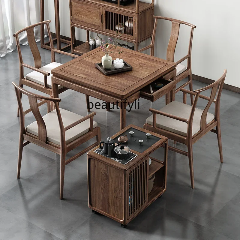 New Chinese solid wood square table dining table and chair combination North American black walnut eight immortals table old elm