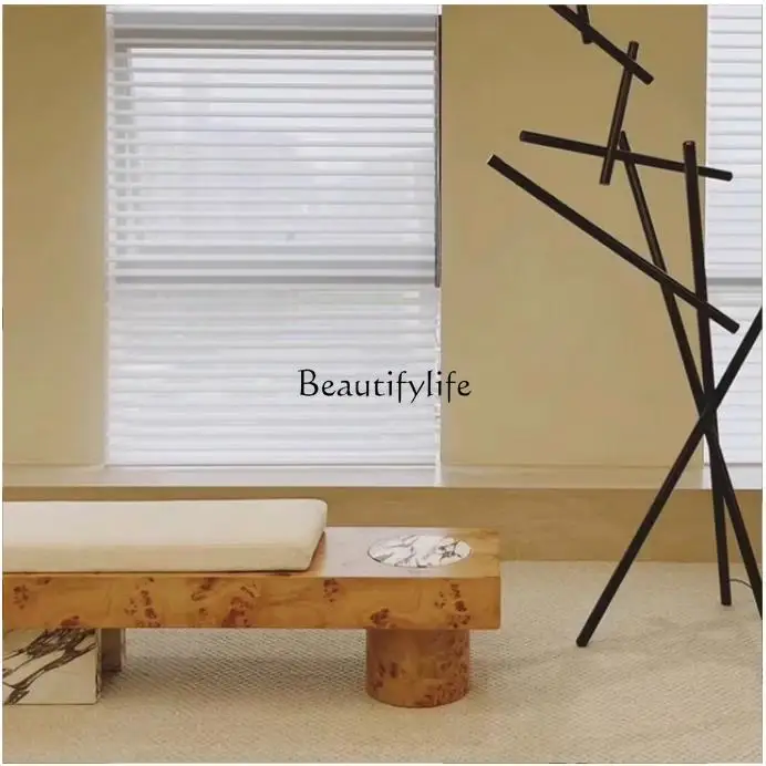 

5Medieval solid wood bench light luxury marble round bedside stool combination modern shoe changing chair household