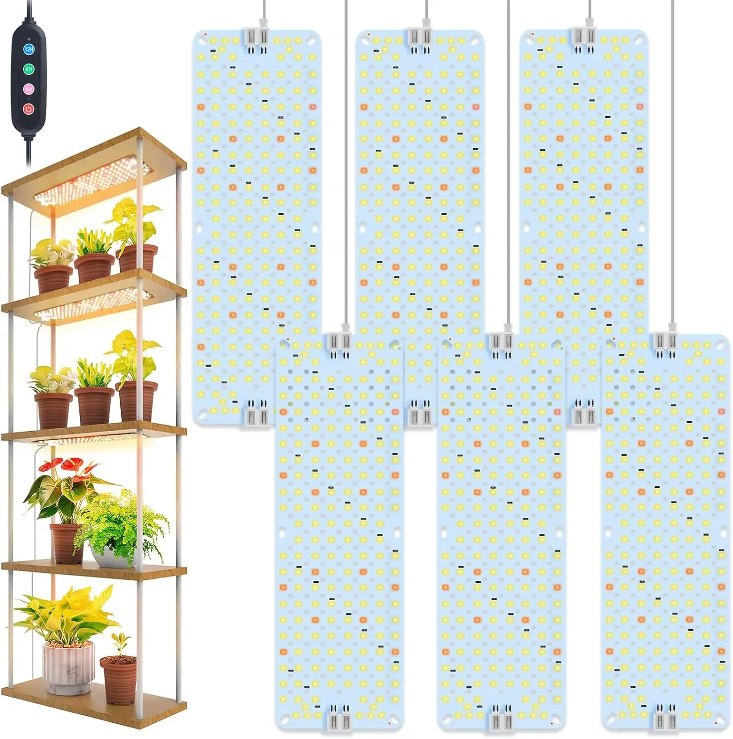 

6-Pack LED Grow Light Panels with Timer for Indoor Plants, Seed Starting, Shelves & Greenhouses