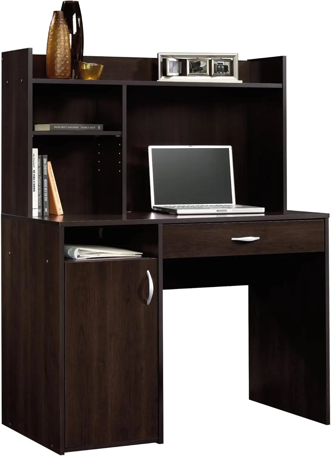 Sauder Beginnings Transitional Desk with Hutch, Cinnamon Cherry finish