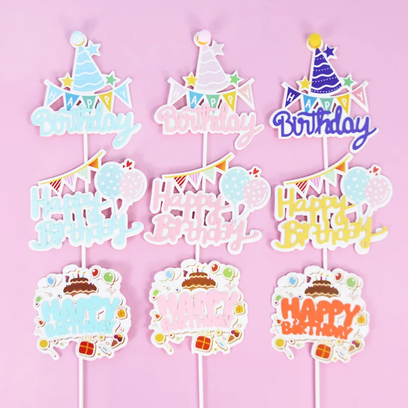 

5pieces Happy Birthday Cake Topper Baby Shower Gender Reveal Party DIY Cupcake Decoration Accessories Baking Dessert Supplies