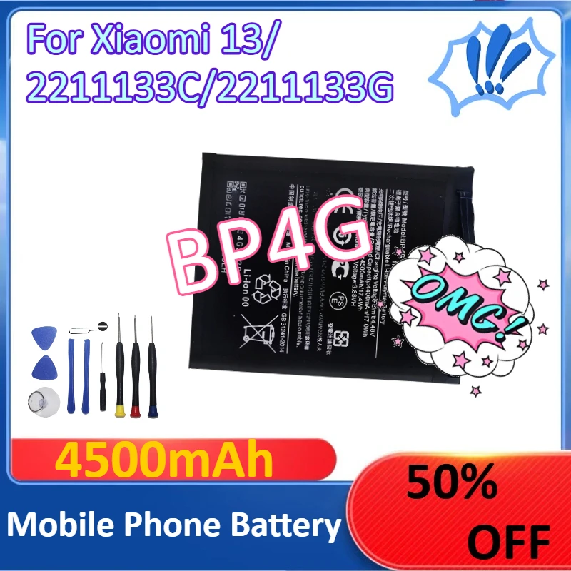 

New 4500mAh BP4G For Xiaomi 13/2211133C/2211133G Phone Replacement Battery +Tools