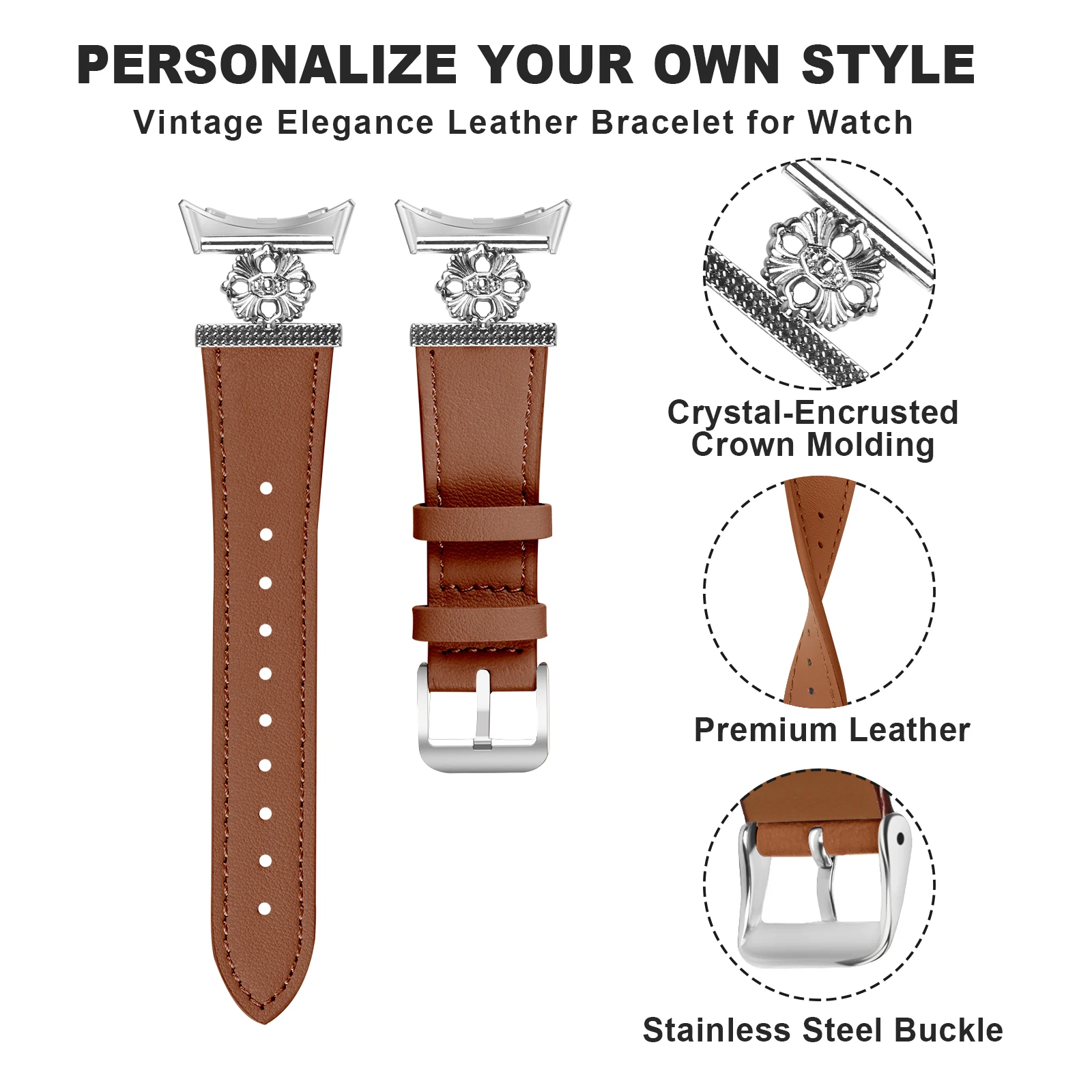 حزام ساعة جلد لجوجل بكسل 2 ، حزام معدني للساعة الذكية ، 4 بتلات