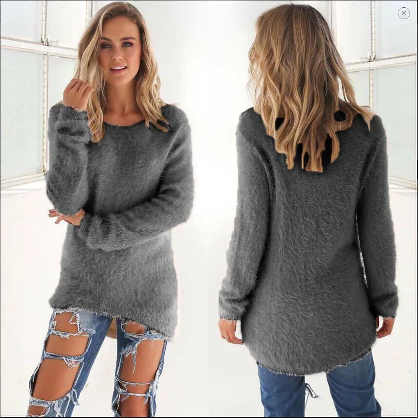 2023 Women\'s Winter Fleece Fluffy Sweater Jumper Ladies Warm Pullover Tops Blouse Shirt Clothing Plus Size