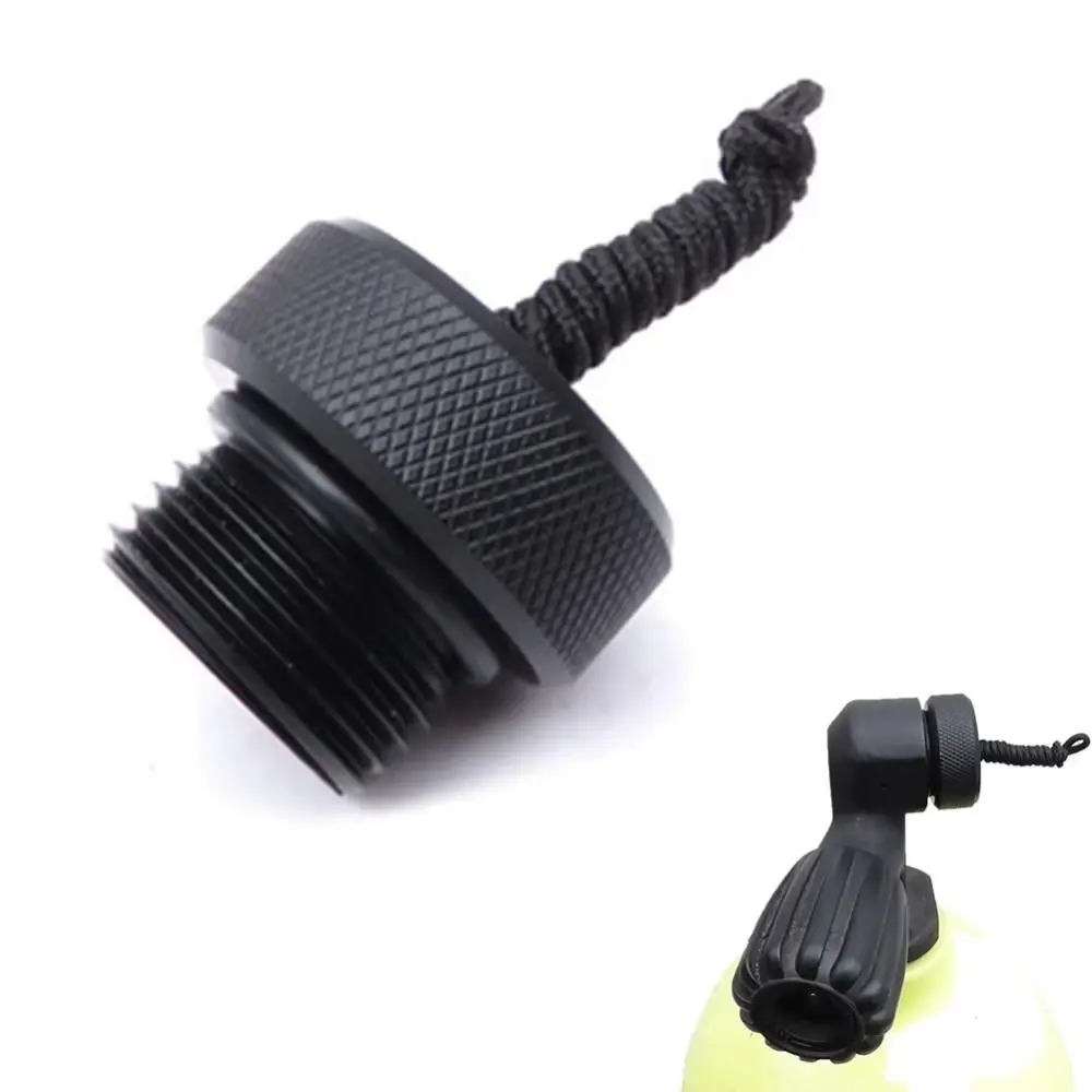 1Pcs ABS Plastic Scuba Diving Dust Cap Male Threaded Plug Black Dive Valve Dust Cover Swivel Lanyard 25x23mm