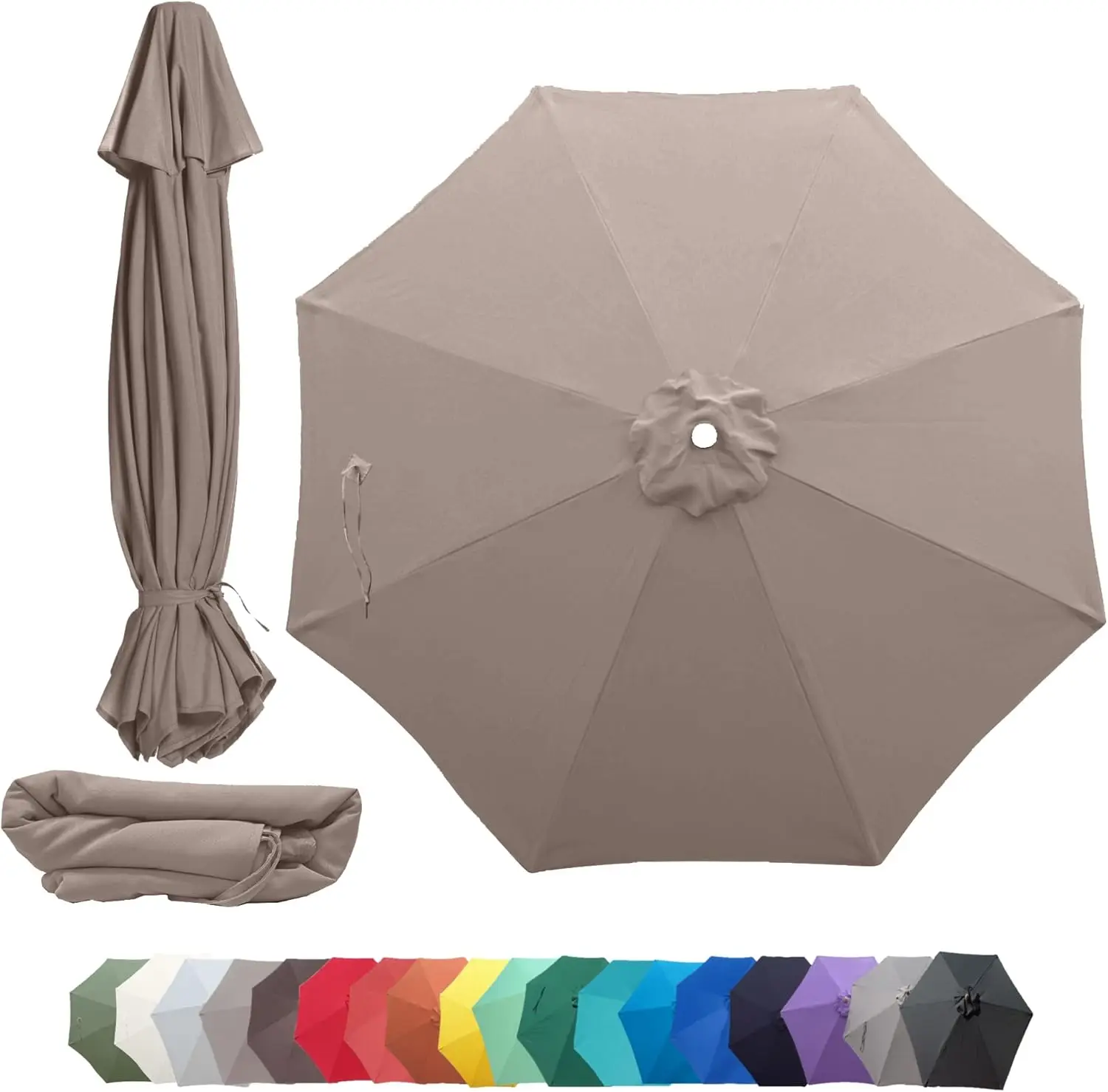 

9ft Replacement Patio Umbrella Canopy - 8 Ribs, 300D UV Water Resistant Fabric, Premium Quality Outdoor Cover (Taupe)