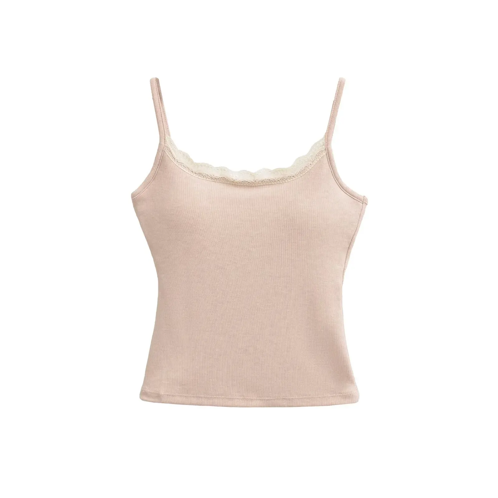 Top F de Verão com Alças em Renda e Patchwork, Ajuste Slim, Estilo Sexy e Doce