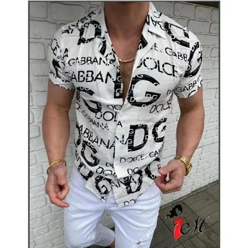 

Hawaiian men's printed short sleeved shirt, breathable, loose, luxurious, summer wear, 2024