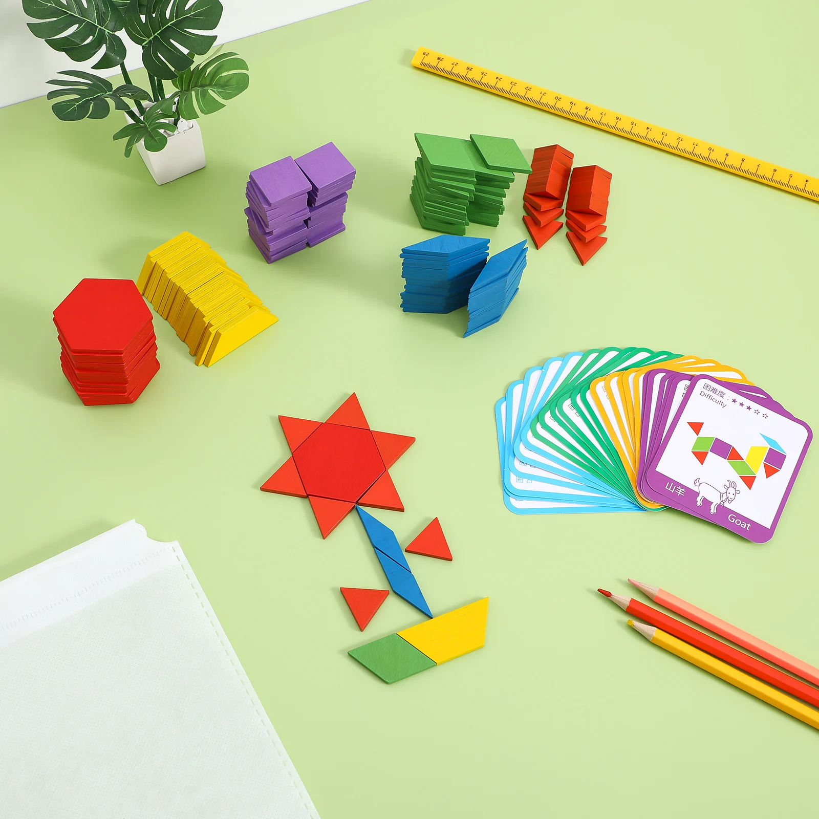 155 stuks houten puzzelvormen felle kleur educatief speelgoed voorschoolse leeractiviteiten patroonblokken opbergtas