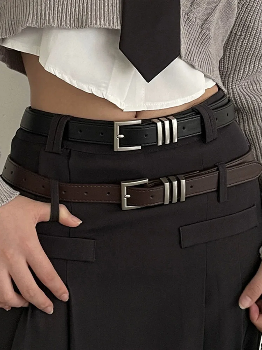 Women\'s Fashion Leather Black Wide Belt New Square Pin Buckle Adjustable Waistband Fashion Fine Lady Jeans Belts Silver Girdle