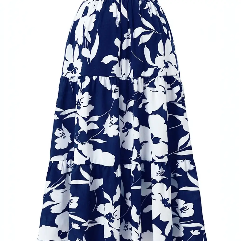 Ladies Summer Floral Pleated A Line Skirt Casual Chic Mid Length Skirt Elegant Commuter Style Versatile Wear