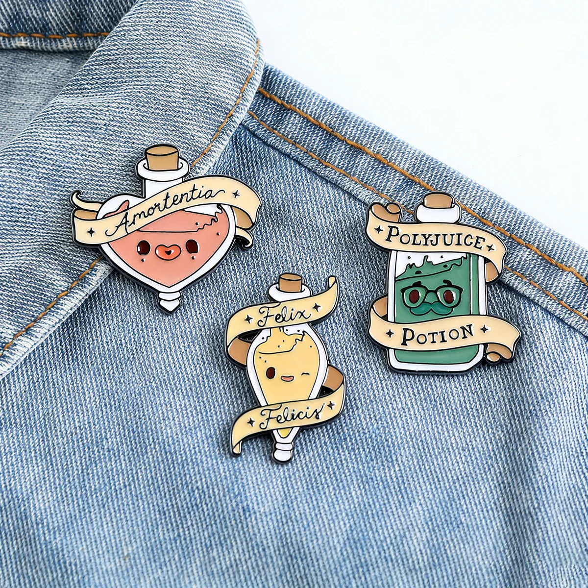 Juego de 3 broches de esmalte con diseño de poción mágica de dibujos animados, insignia de metal divertida y linda, pin de solapa, accesorios de joyería para cosplay, regalo para amigos