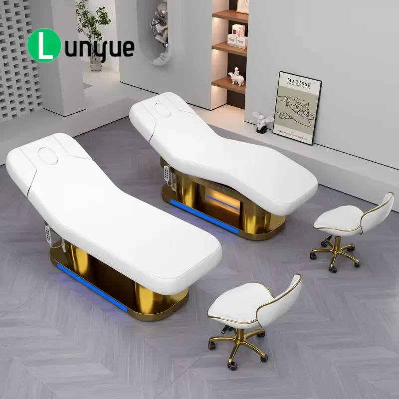 Custom Luxury Electric Adjustable Heating Beauty Massage Bed Gold White King Size Modern Design Professional Eyelash