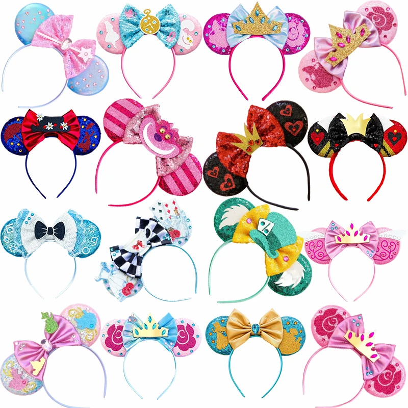 Disney Alice nel paese delle meraviglie orecchie fascia per capelli per le donne paillettes fiocco rosso regina accessori per capelli bambini