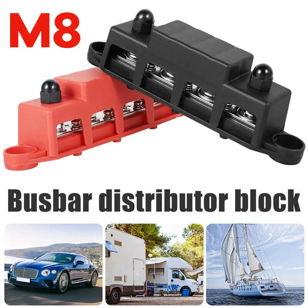 Positive Negative Battery Bus Bar Power 12V Distribution Block 4 X M8 Car Terminal Block Studs Terminal Bus for RV Boat Bus