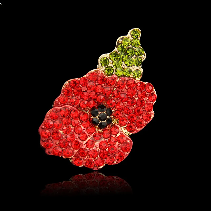 Brooch for Women Red Crystal Rhinestone Poppy Brooches Pins UK Remembrance Day Christmas Brooches