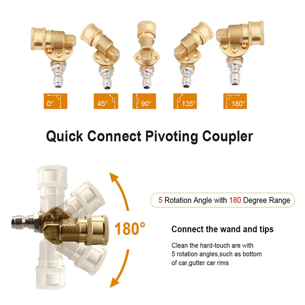 

180 degrees Nozzles Quick Connect 5 angles Rotation Supply Swivel joint Tool Washer 1/4" 4500psi High pressure