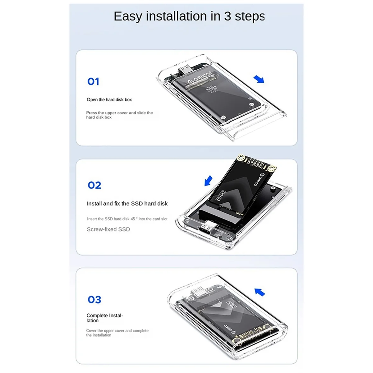AB01 Transparent External Adapter MSATA SSD Enclosure Case to USB 5Gbps