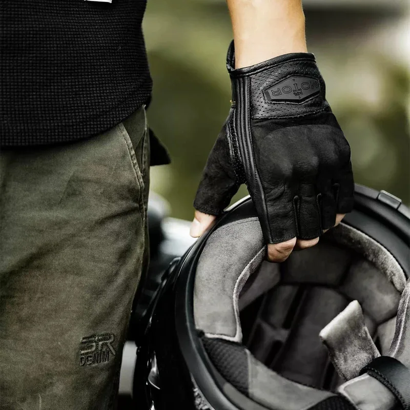 

Men's Fingerless Motorcycle Gloves – Summer Leather Riding Gloves with Anti‑Drop Grip, Vintage Look, Comfort for Highway Riding