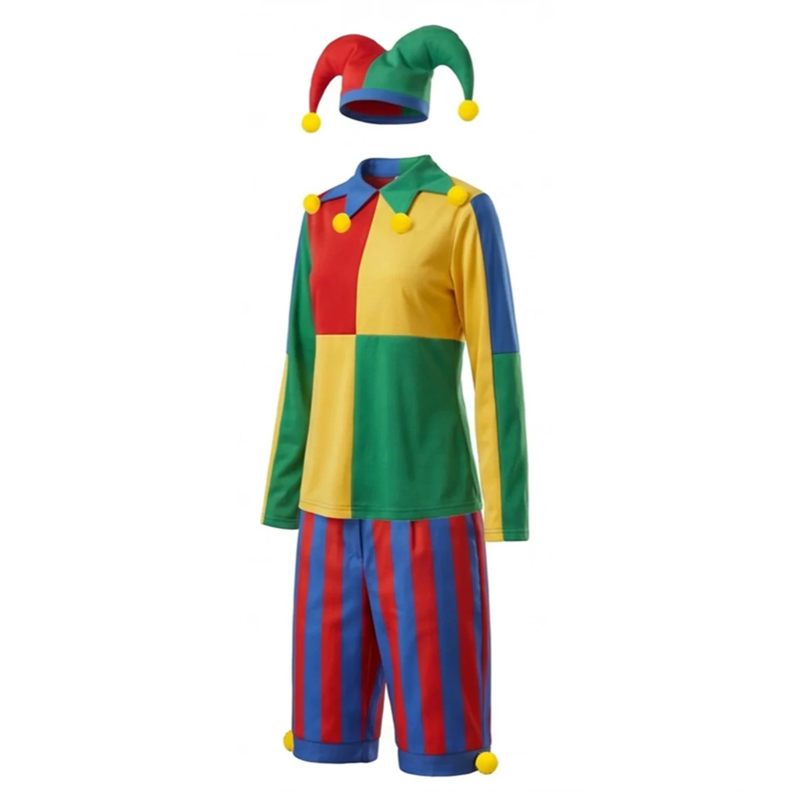 Clown Costume Halloween Evil Jester Twisted Circus Fancy Dress Long Sleeve Top with Stripe Shorts Clown Hat Stage Performance view 4
