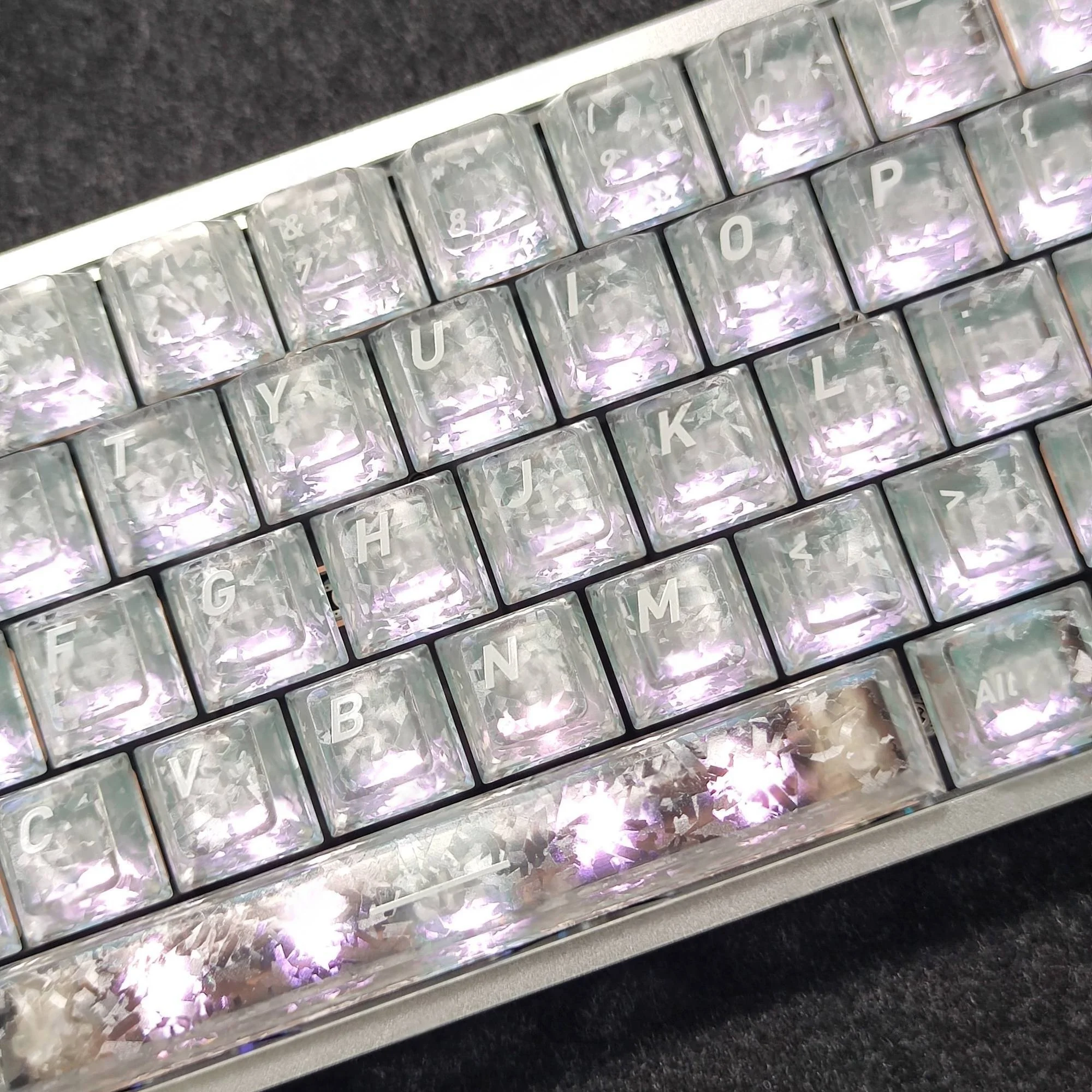 White Carbon Fiber Look Transparent PC Keycaps UV Printing Cherry Profile Frosted Translucent Key Cap for Mechanical Keyboard