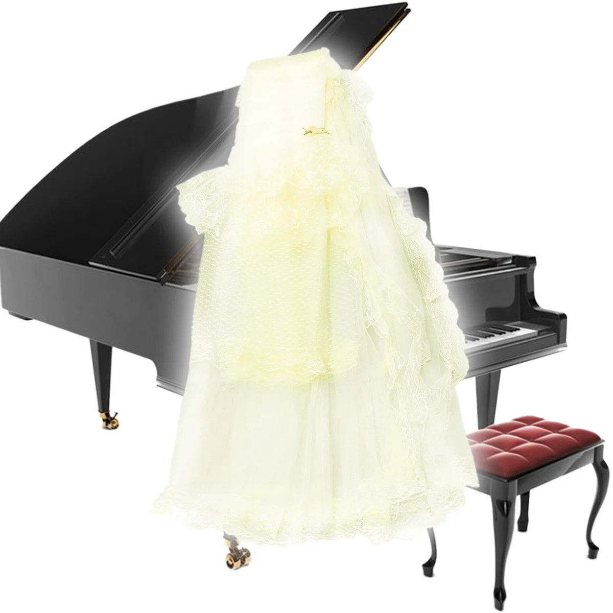 

Piano Dustproof Cover Beige Romantic Lace Flower Jacquard Design For Keyboard Instrument Protection Dust