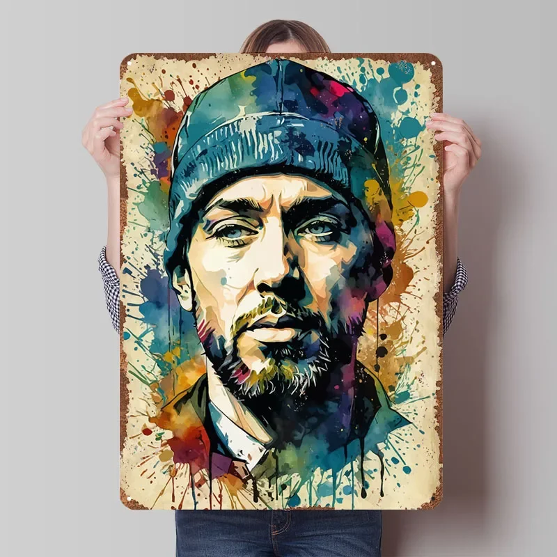Affiche aquarelle Eminem Rapper, Panneaux métalliques Rock Singer, Articles de décoration pour la chambre, Panneau en étain personnalisable Rap pour l'art mural de la maison