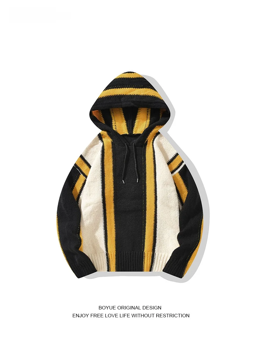 

Мужской зимний повседневный свитер Boyue Color Blo: вязаный, в полоску, с креативным дизайном, в американском стиле, с индивидуальным дизайном, удлиненный рукав