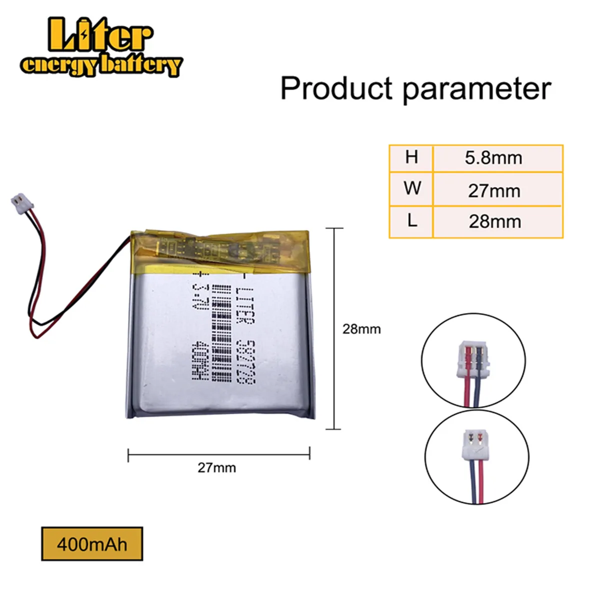 582728 400mah 3.7V  lithium-ion polymer battery quality goods of CE FCC ROHS certification authority