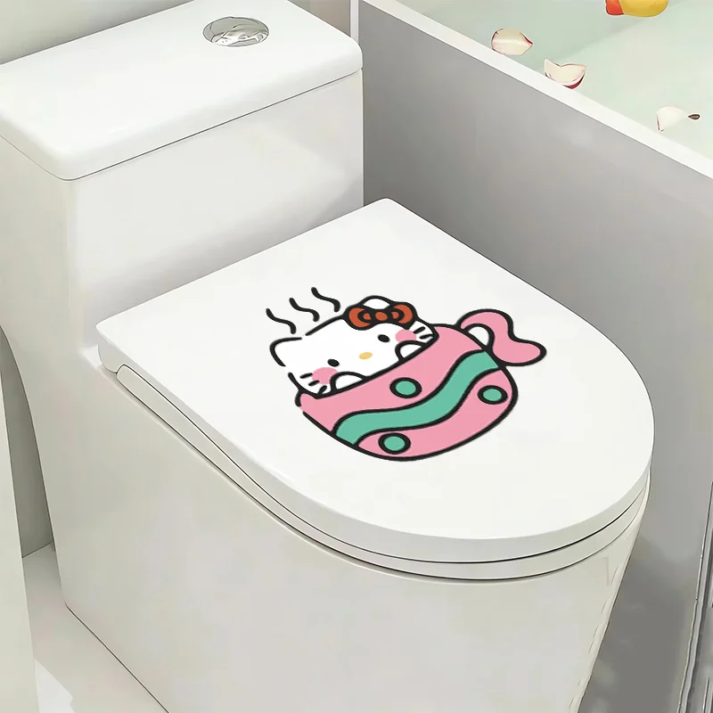 Household Toilet Decor Stickers, Sanrio Hello Kitty Design, UV Printing Waterproof PVC for Multi-scene Use