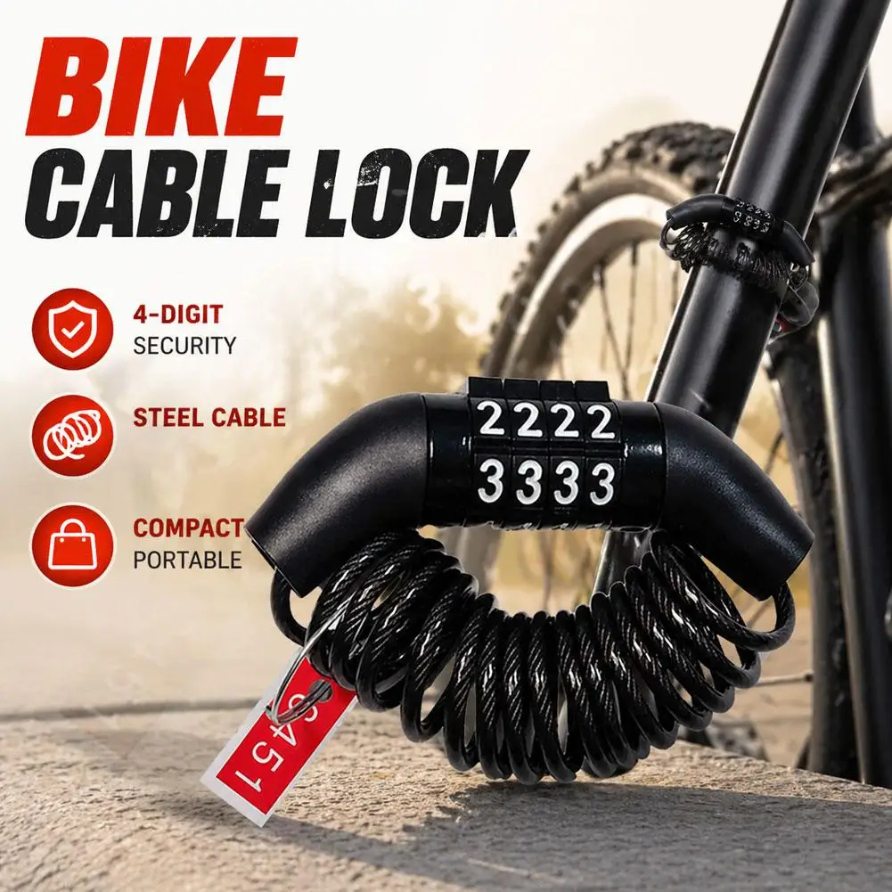 

4-Digit Combination Motorcycle Helmet Lock Anti-Theft Cable Lock Portable Bike Security Chain for MTB Cycle
