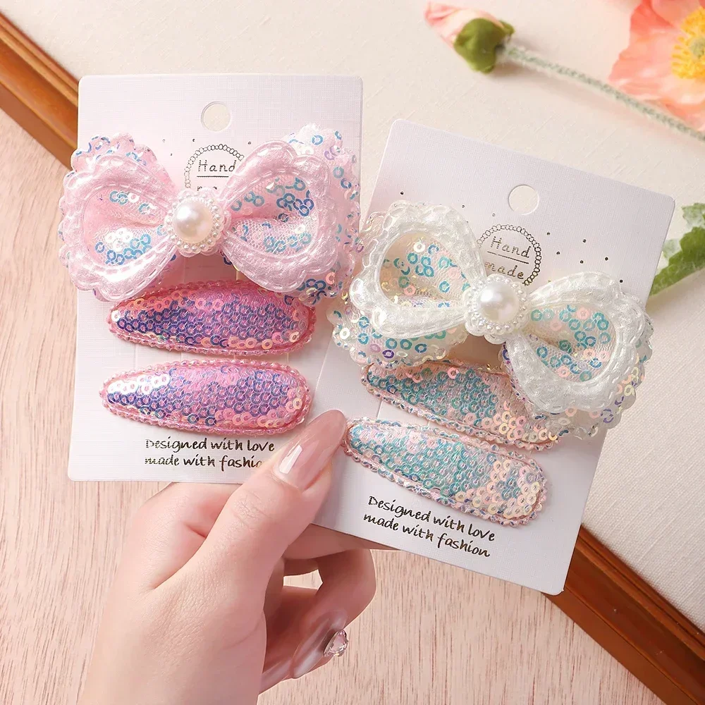 3pcs Sequins Kids Bows BB Clip Set for Girls Star Butterfly Hair Clips Handmade Hairbangs Side Hairpins Gripes Hair Accessories