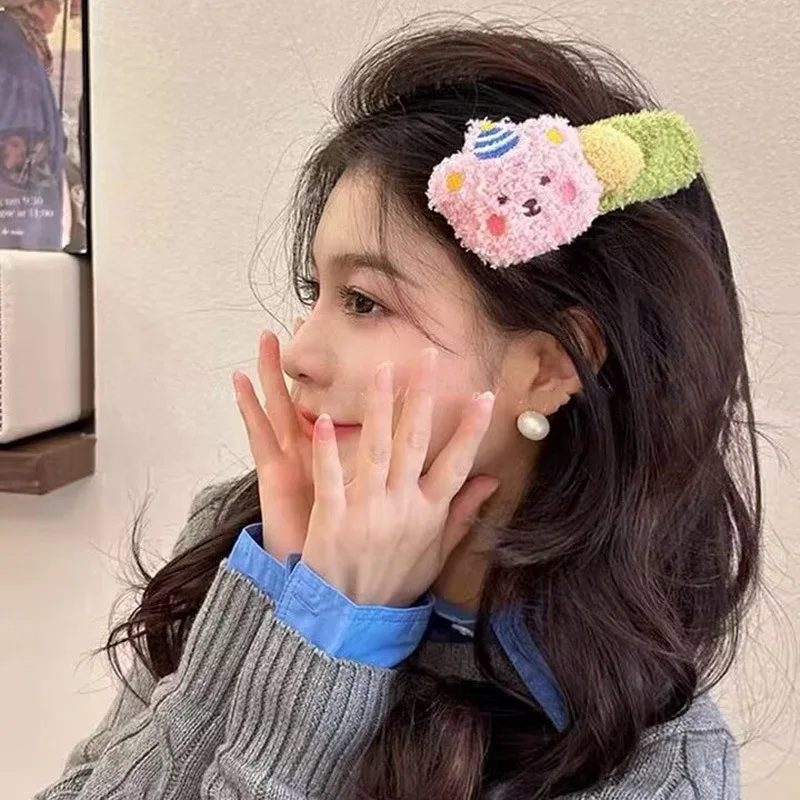 Clip laterale per orsetto di peluche, forcina per capelli con frangia grande da donna, accessorio per capelli carino, clip a becco d'anatra per capelli flyaway per bambini, copricapo
