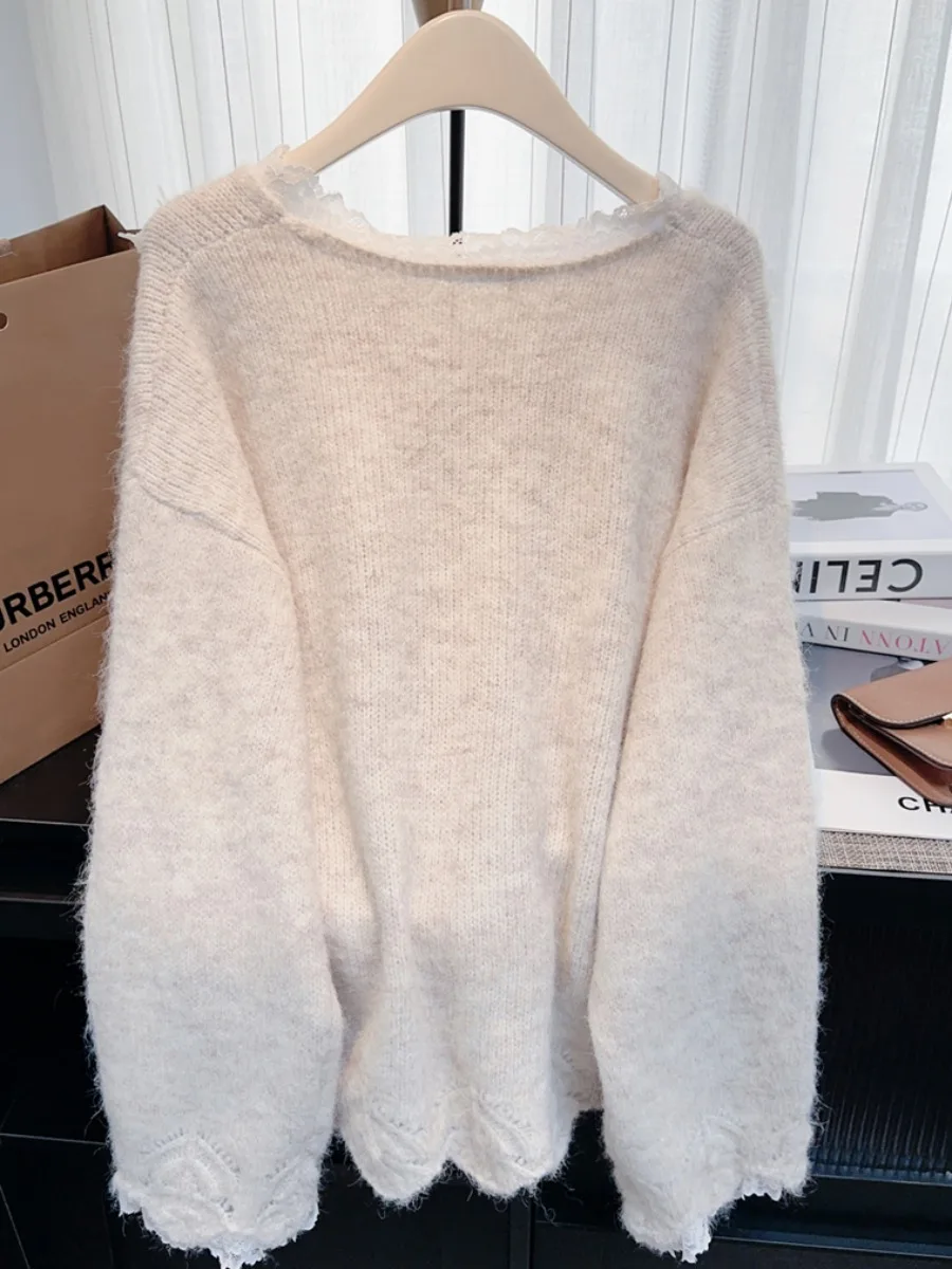 Paars Kant Lange Sve Halflange Basis irt Dames Herfst Trui Cover Butt Dazhoudang Jujiaohao Miu Top Warmte Gebreide V...