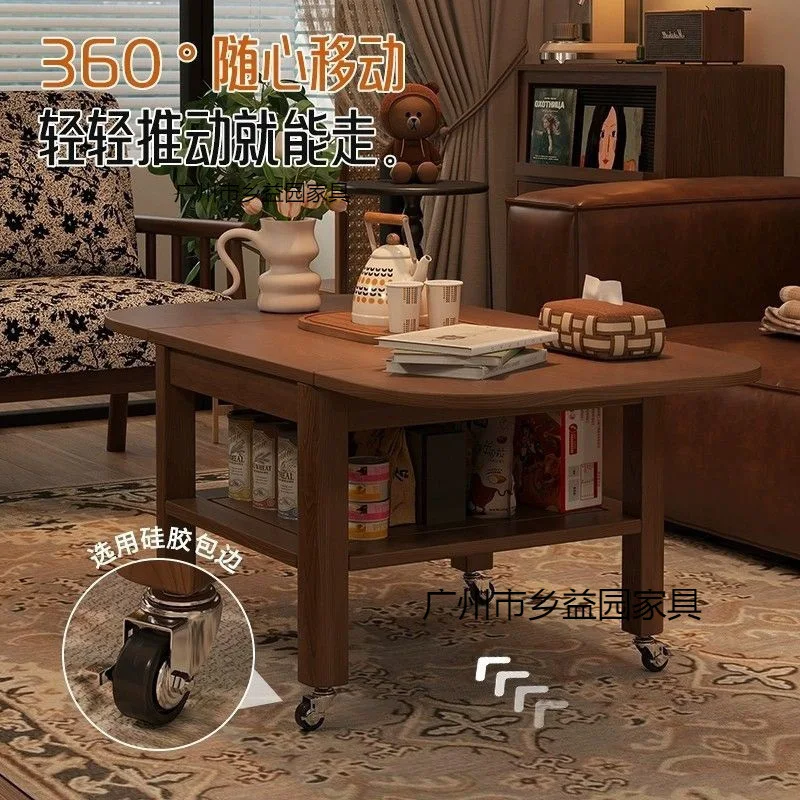 طاولة قهوة متنقلة قابلة للطي لغرفة المعيشة، متعددة الوظائف من الخشب الصلب بجانب السرير، طاولة شاي #4
