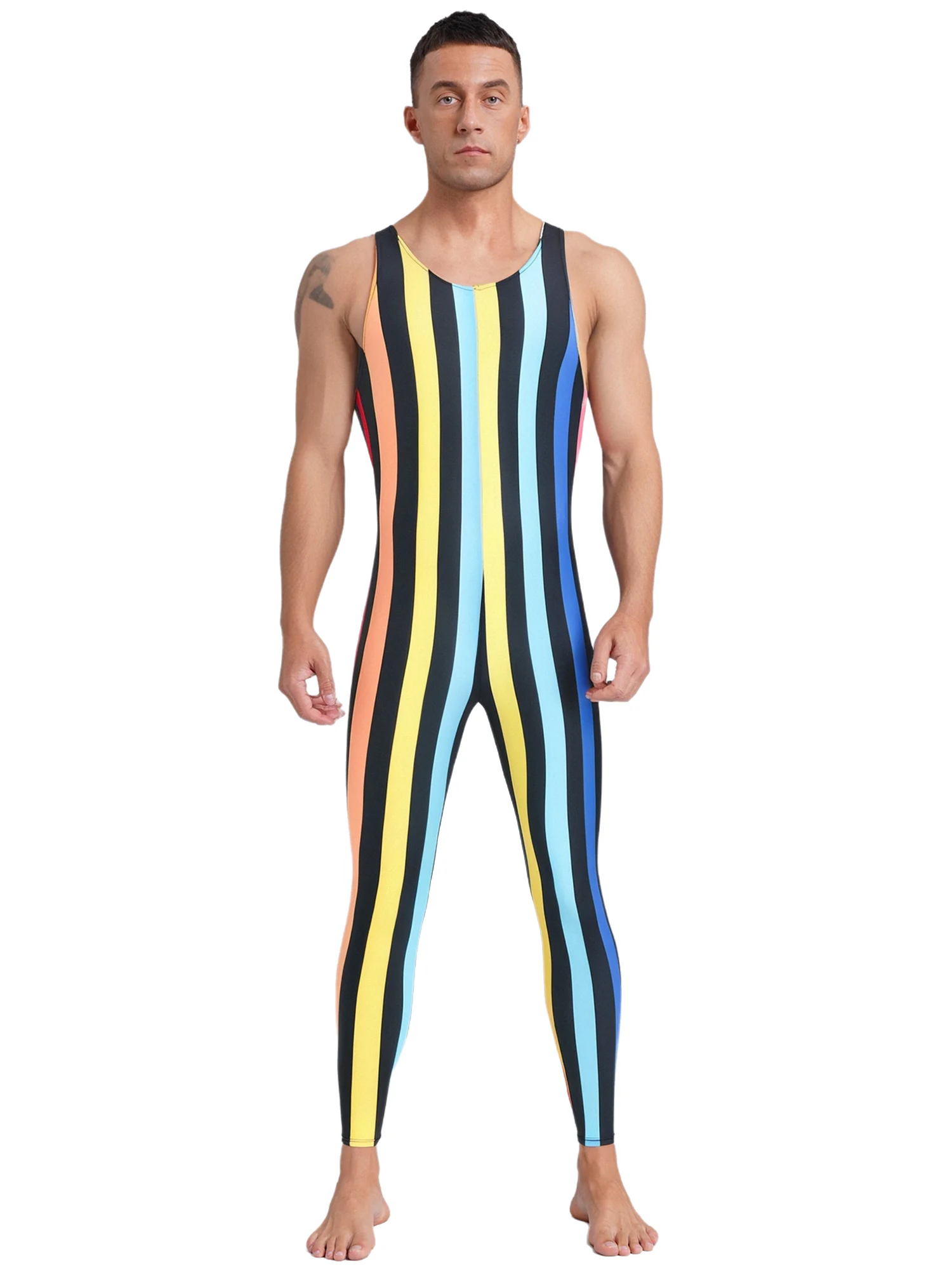 Men's Striped Loungewear Pajamas Sleeveless Slim Fit Stretchy Comfortable Jumpsuit Gym Bodybuilding Yoga Workout Bathing Suit