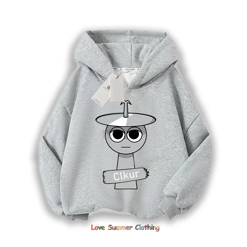 Sprunki Thick Hoodie for Children Anime Cartoon Fashion Sweatshirt Boys Girls Autumn Winter Hip Hop Hooded Hoodies Kids Clothes