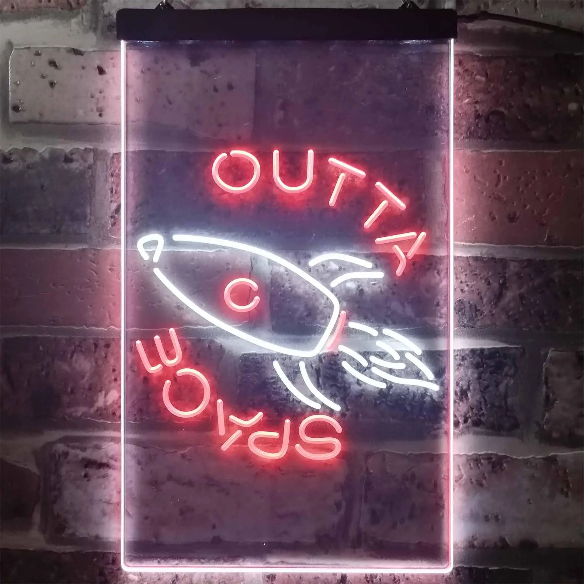 Rocket Shuttle Ship in Outta Space Dual Color Led Neon Sign st6-i3251