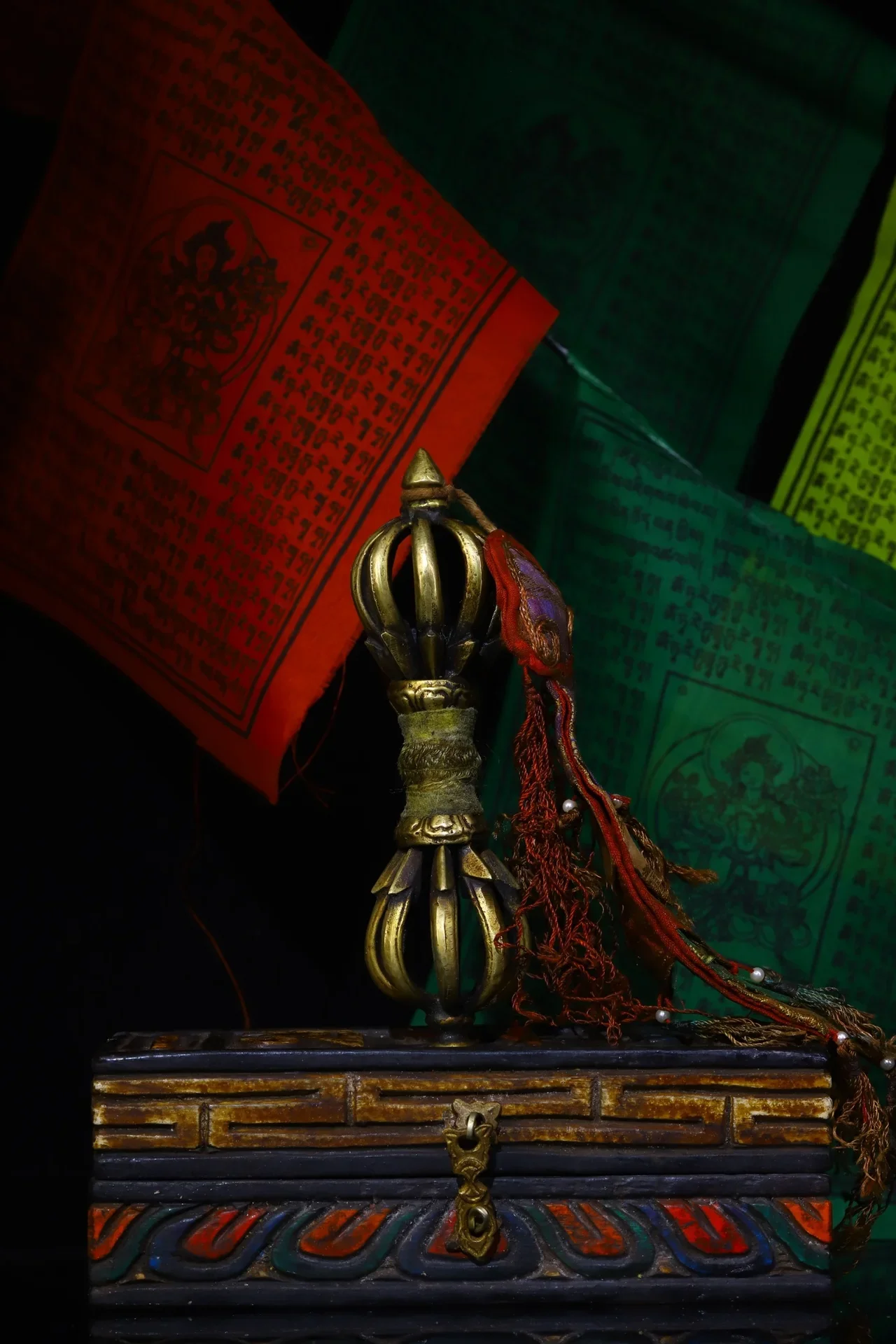 Temple Collection Old Bronze Cinnabar Nine Shares Dorje Vajra Phurpa  Amulet Bodhi Root Box Worship Hall Town house