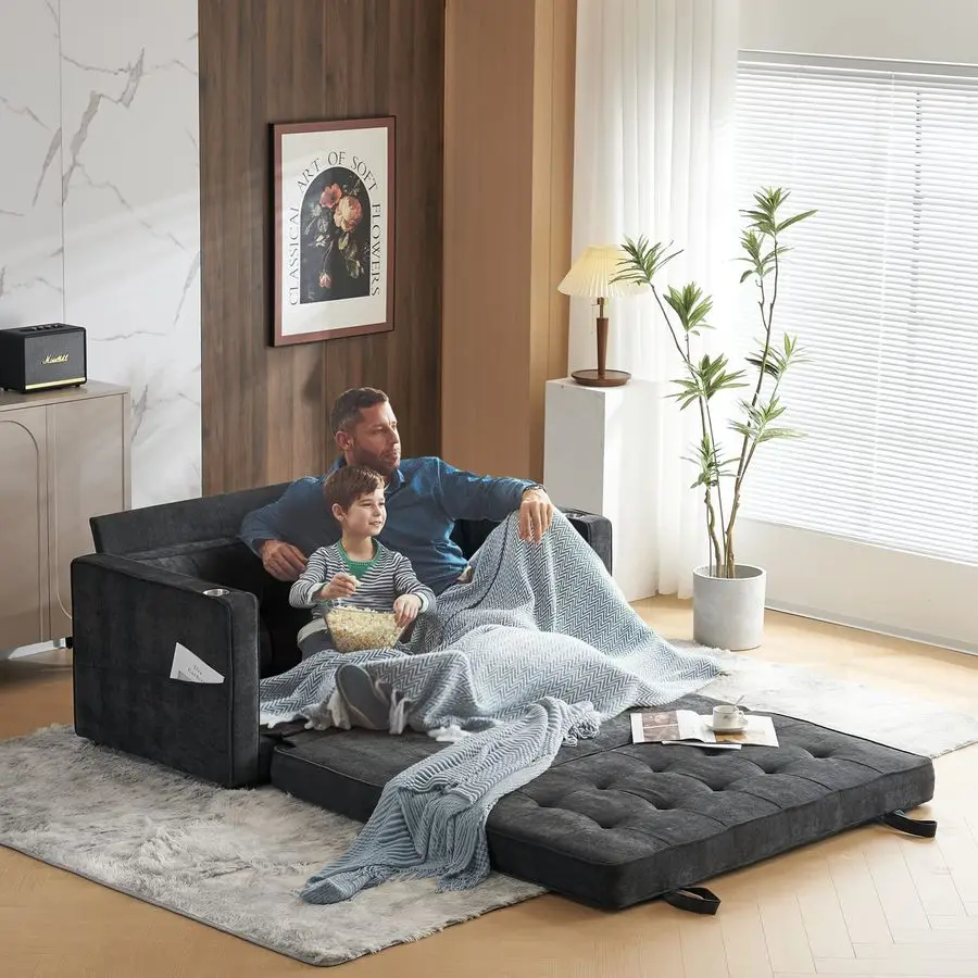 Upgraded 64 W 84 L Full Futon Sofa Bed,6 Thick Upholstery Chenille Loveseat Sofa Sleeper Pull Out Couch,Convertible Floor,Custom