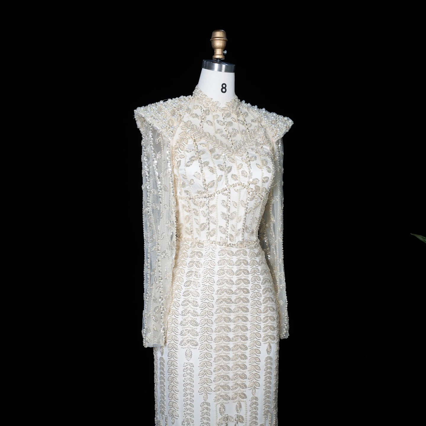 Sharon Said Luxuriöses Dubai Rosa Perlenbesetztes Abendkleid mit Langen Ärmeln Saudi-Arabisches Hochzeits-Bankett-Partykleid SS696 Maßanfertigung – Detail 14