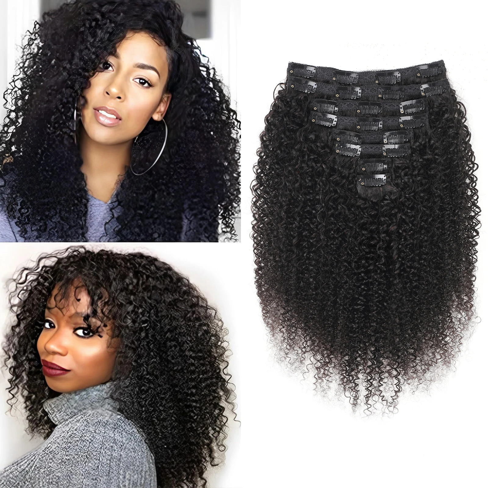 

Showcoco Kinky Curly Clip In Hair Extensions Full Head 120g 8PCS/set 10inch-24inch Human Hair Extension For Black Women