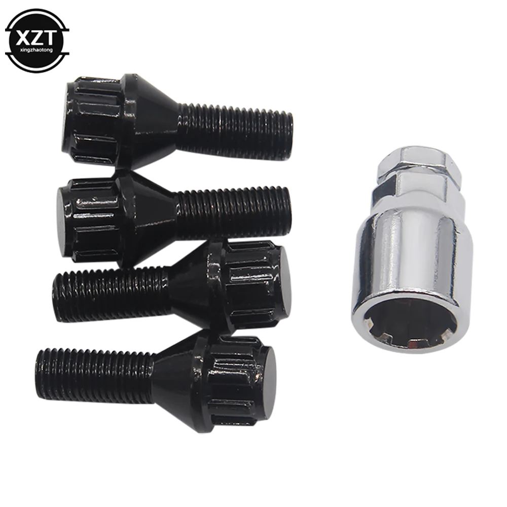 1 Set M12 x 1.5 4+1 Aluminum Alloy Wheel Lock Bolt Tire Anti-theft Screws Nut For BMW E30 E36 E46 E90 2003 2004 2005 2006-2013