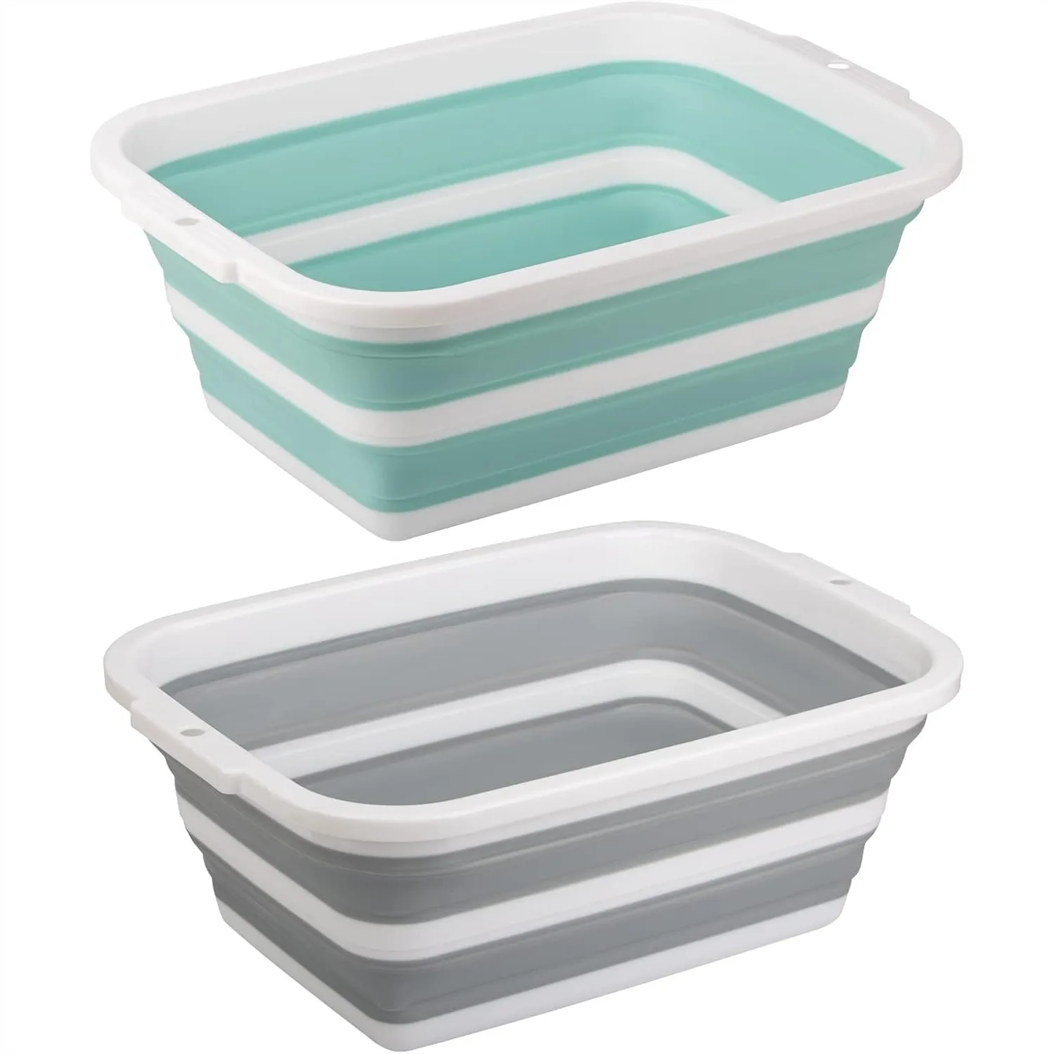 

2 Pack Collapsible Bucket 2.25 Gal Each, Portable Plastic Tub, Foldable Camp Sink with Reinforced Rim