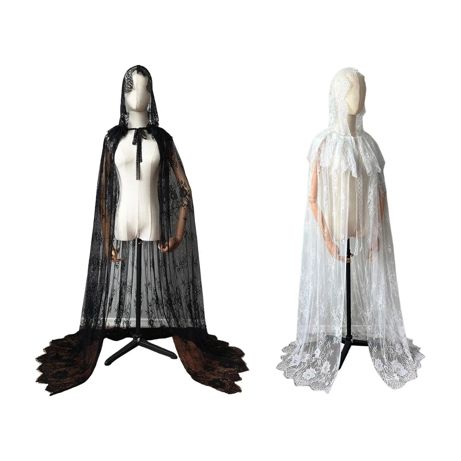

Long Hooded Cloak Cape Halloween Costume Accessory Full Length Wedding Bridal