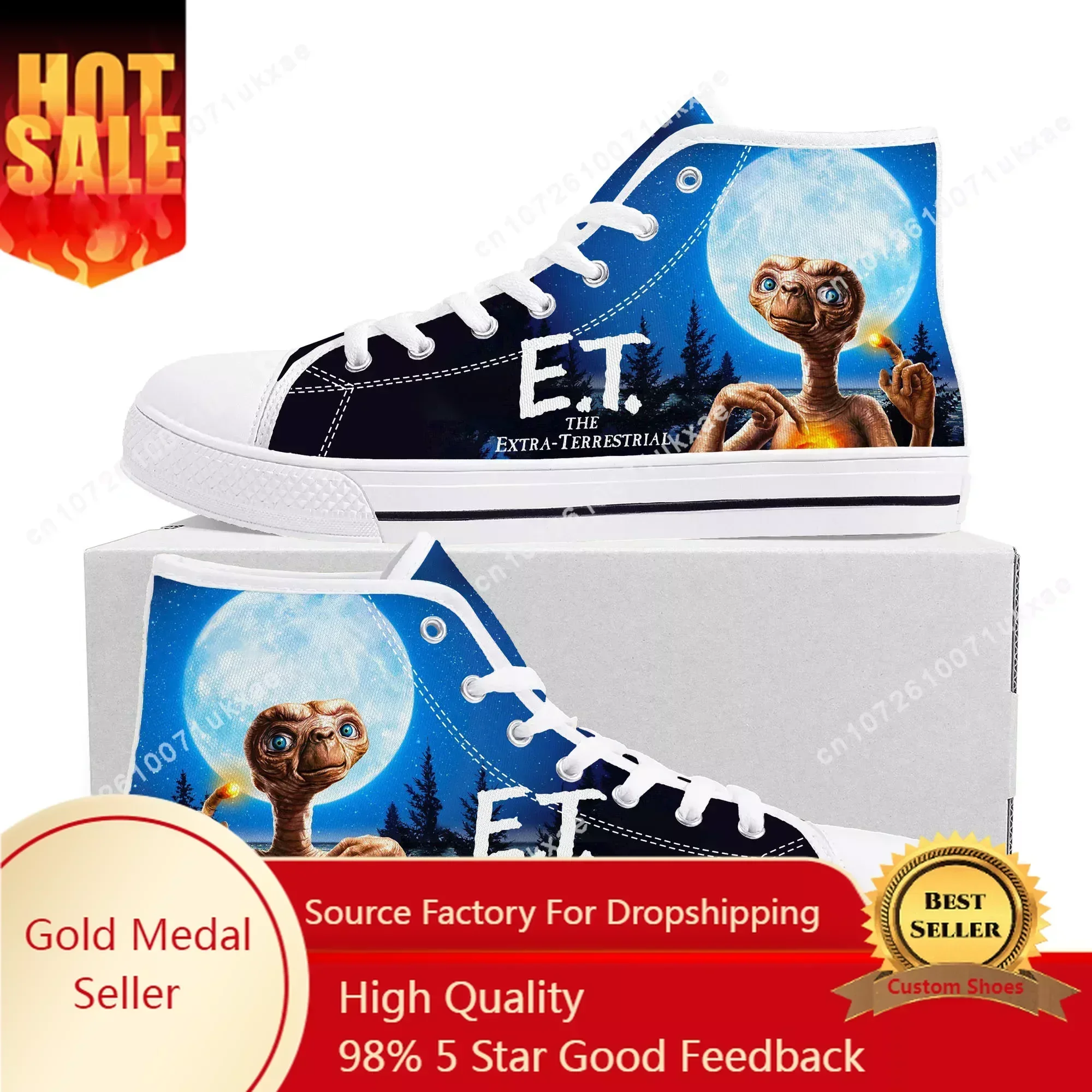 E.T. the Extra-Terrestrial Movie High Top Sneakers Mens Womens Teenager Canvas Sneaker Casual Custom Made Shoes Customize Shoe