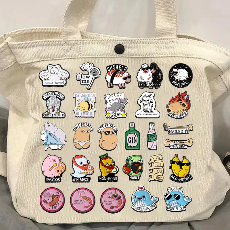 

Funny Pun Series Enamel Pins Hot Potato It's Going Tibia Oka Goose Bumps Animal Brooches Lapel Badge Jewelry Gifts for Friends