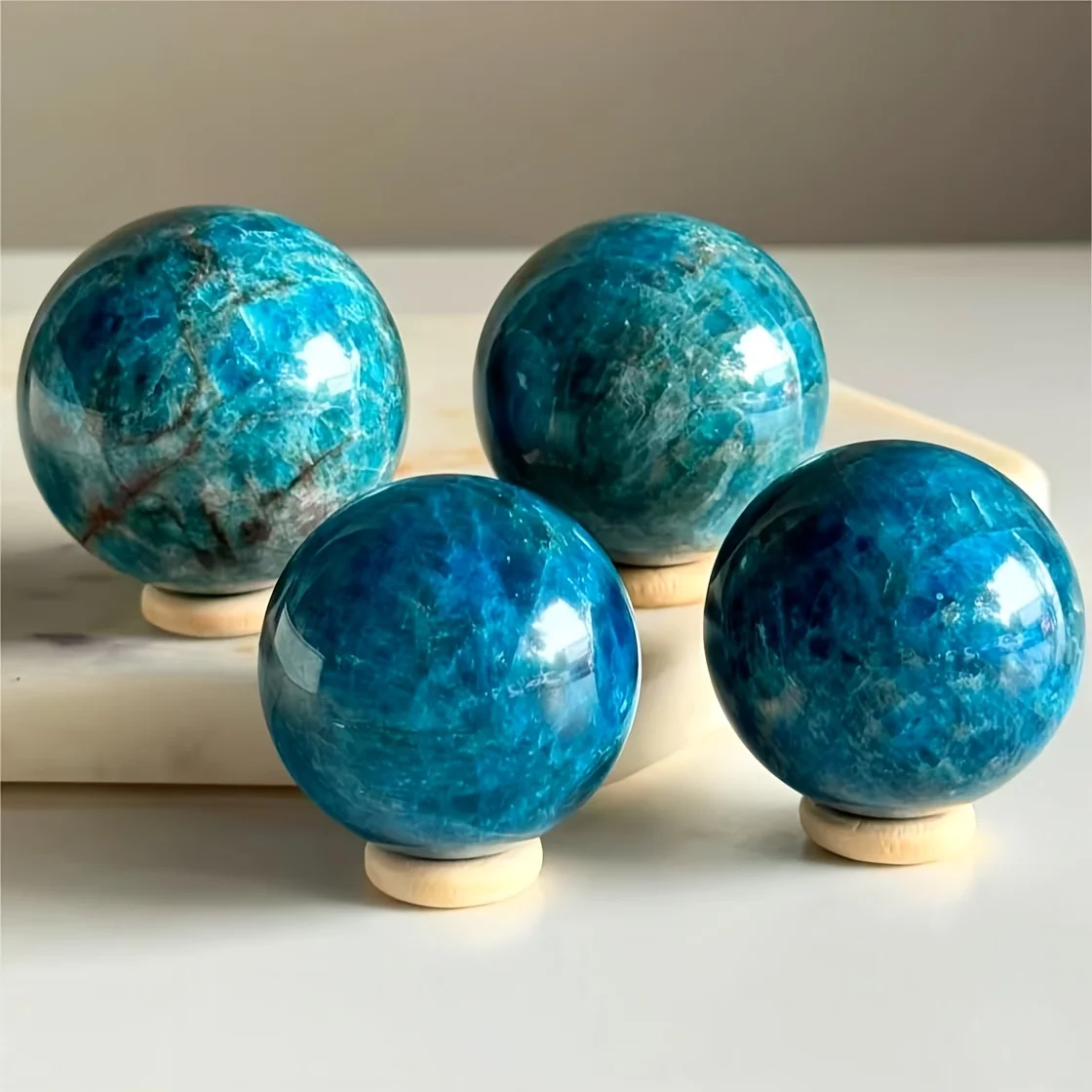 1pc Natural Blue Apatite Sphere with Iridescent Color for Home & Office Decor, Unique Holiday Gift for Christmas, Valentine's - view 5